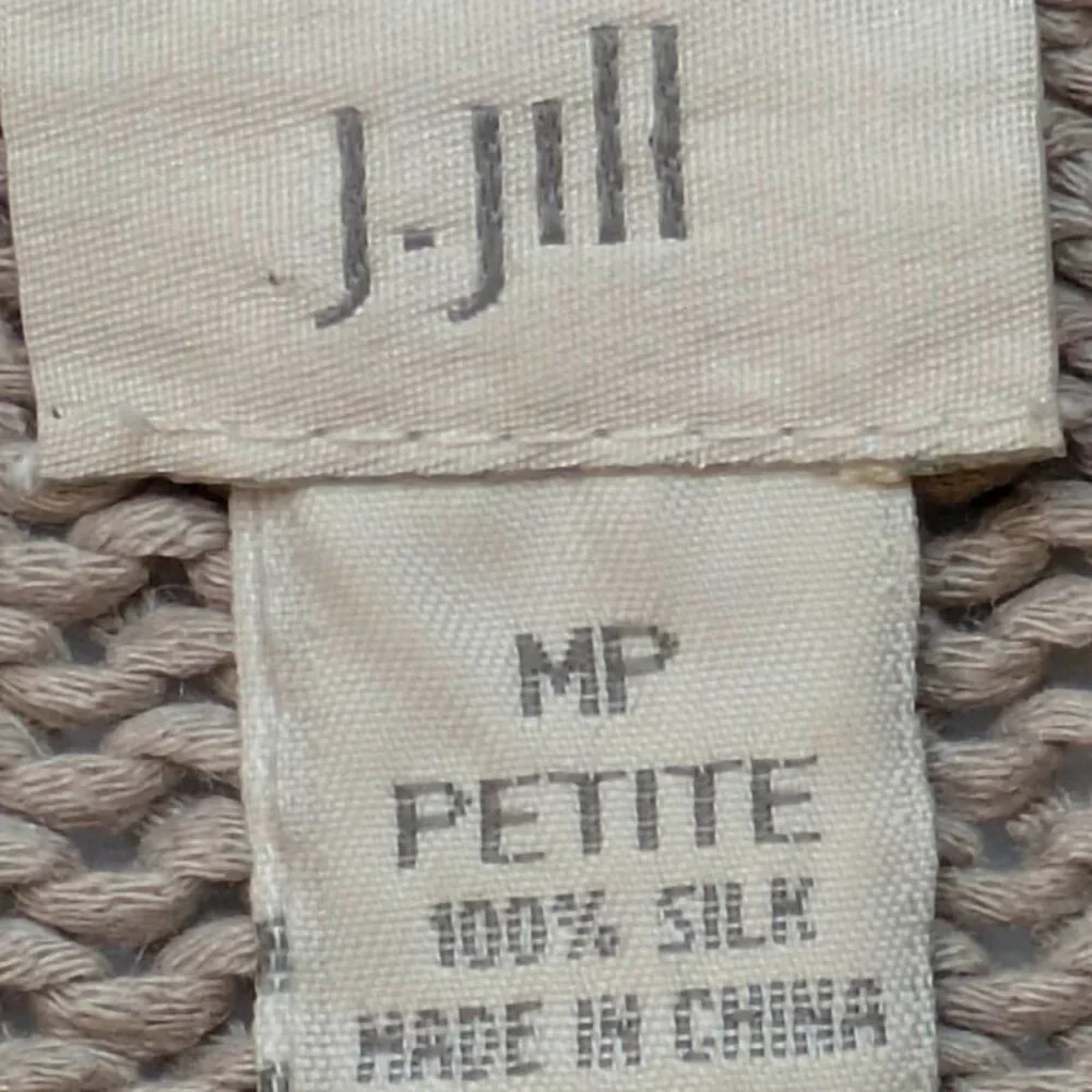 J Jill Cardigan Womens Medium Petite 100% Silk Tan Brown Beige Long Sleeve - Picture 9 of 10